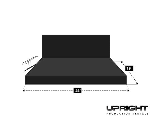 16*24 portable stage with 4 steps stairs case and a black backdrop